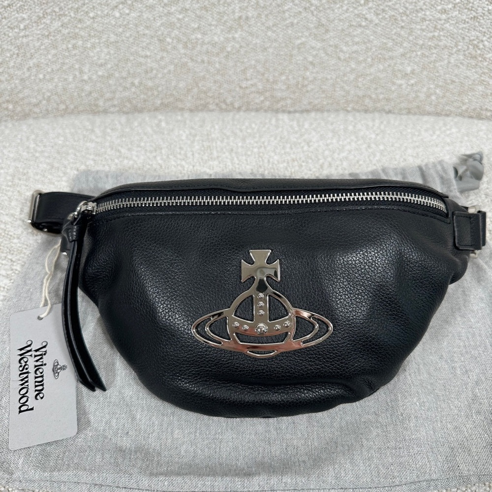 Vivienne Westwood Black Belt Bag with Silver Logo